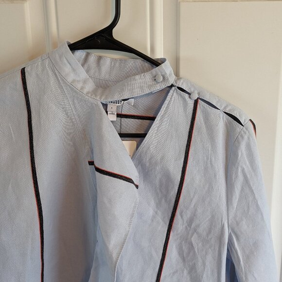 Derek Lam 10 Crosby Light Blue Striped Blouse Asymmetric Keyhole Ruffle Size 4 - Picture 5 of 11